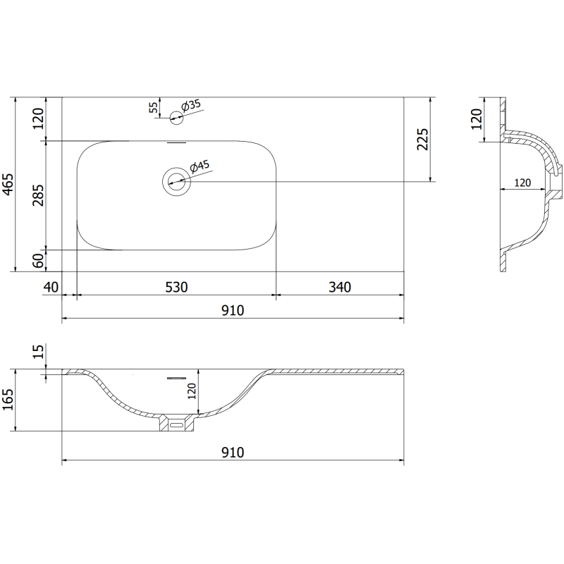 Mexen Rivel mobile da bagno 90 cm con lavabo Vela sinistro, 1S, 1D, scanalato, bianco opaco - 91A23-09047-3-BBFF01-W23L01