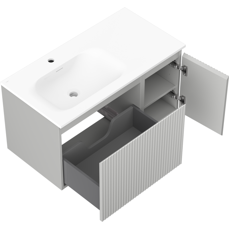 Mexen Rivel meuble de salle de bain 90 cm avec lavabo Vela gauche, 1S, 1D, rainuré, gris mat/blanc mat