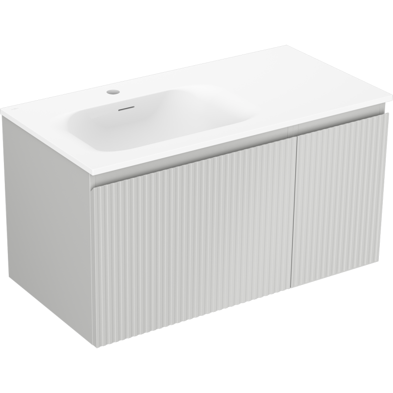 Mexen Rivel mobile bagno 90 cm con lavabo Vela sinistro, 1S, 1D, scanalato, grigio opaco/bianco opaco