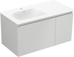 Mexen Rivel 90 cm bathroom cabinet with Vela left sink, 1S, 1D, grooved, gray matte/white matte - 91A23-09047-3-BBFF62-W23L01