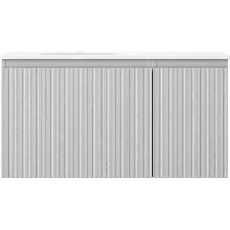 Mexen Rivel armário de casa de banho 90 cm com lavatório Vela esquerdo, 1S, 1D, canelado, cinza mate/branco mate