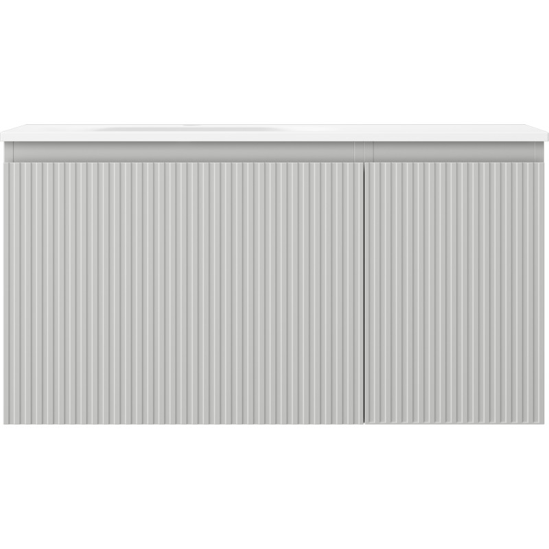 Mexen Rivel badkamerkast 90 cm met wastafel Vela links, 1S, 1D, gegroefd, grijs mat/wit mat - 91A23-09047-3-BBFF62-W23L01