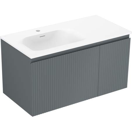 Mexen Rivel armoire de salle de bain 90 cm avec lavabo Vela gauche, 1S, 1D, rainurée, graphite mat/blanc mat