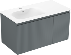 Mexen Rivel szafka łazienkowa 90 cm z umywalką Vela lewą, 1S, 1D, ryflowana, grafit mat/biała mat - 91A23-09047-3-BBFF66-W23L01