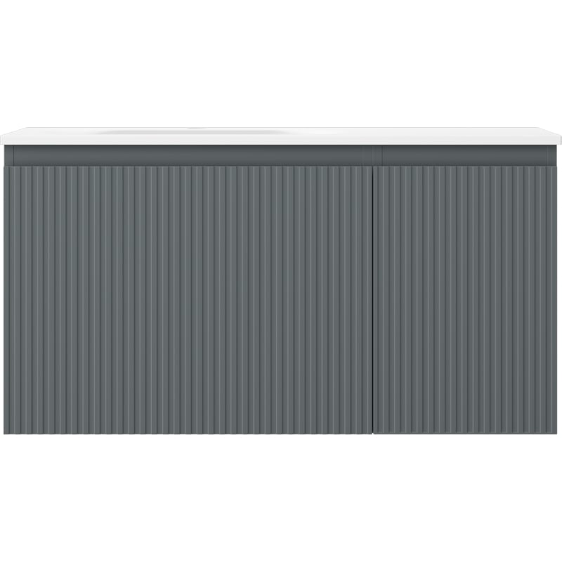 Mexen Rivel badkamerkast 90 cm met wastafel Vela links, 1L, 1D, gegroefd, grafiet mat/wit mat - 91A23-09047-3-BBFF66-W23L01