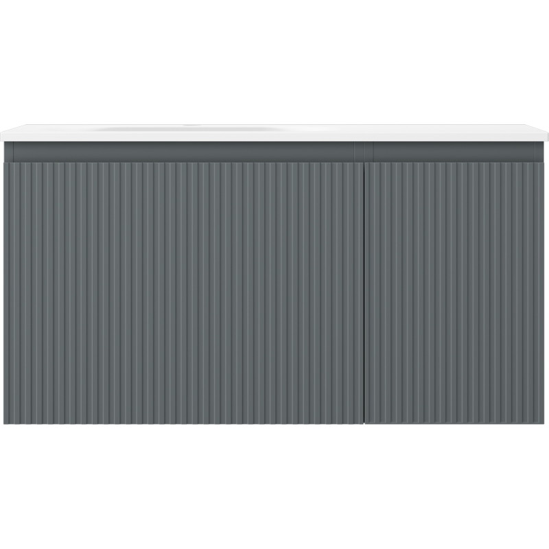 Mexen Rivel szafka łazienkowa 90 cm z umywalką Vela lewą, 1S, 1D, ryflowana, grafit mat/biała mat - 91A23-09047-3-BBFF66-W23L01