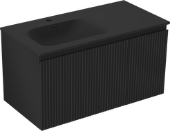 Mexen Rivel 90 cm Bathroom Cabinet with Vela Left Sink, 1S, 1D, Ribbed, Matte Black - 91A23-09047-3-BBFF71-W23L71