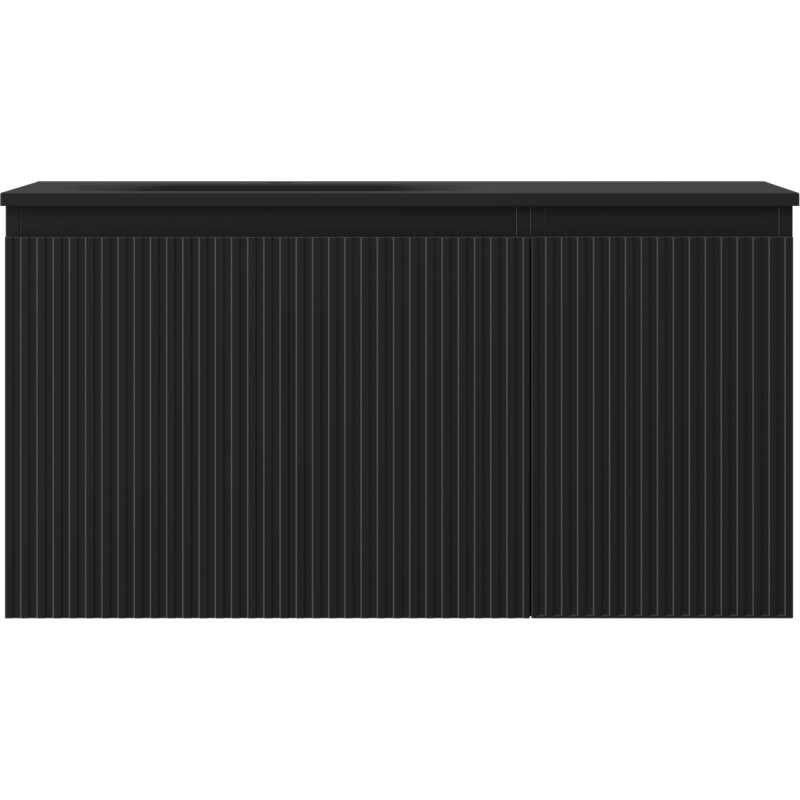 Mexen Rivel Badezimmerschrank 90 cm mit linker Vela-Waschbecken, 1S, 1D, gerillt, schwarz matt - 91A23-09047-3-BBFF71-W23L71