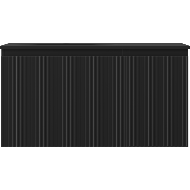 Mexen Rivel badkamerkast 90 cm met wastafel Vela links, 1S, 1D, geribbeld, zwart mat - 91A23-09047-3-BBFF71-W23L71