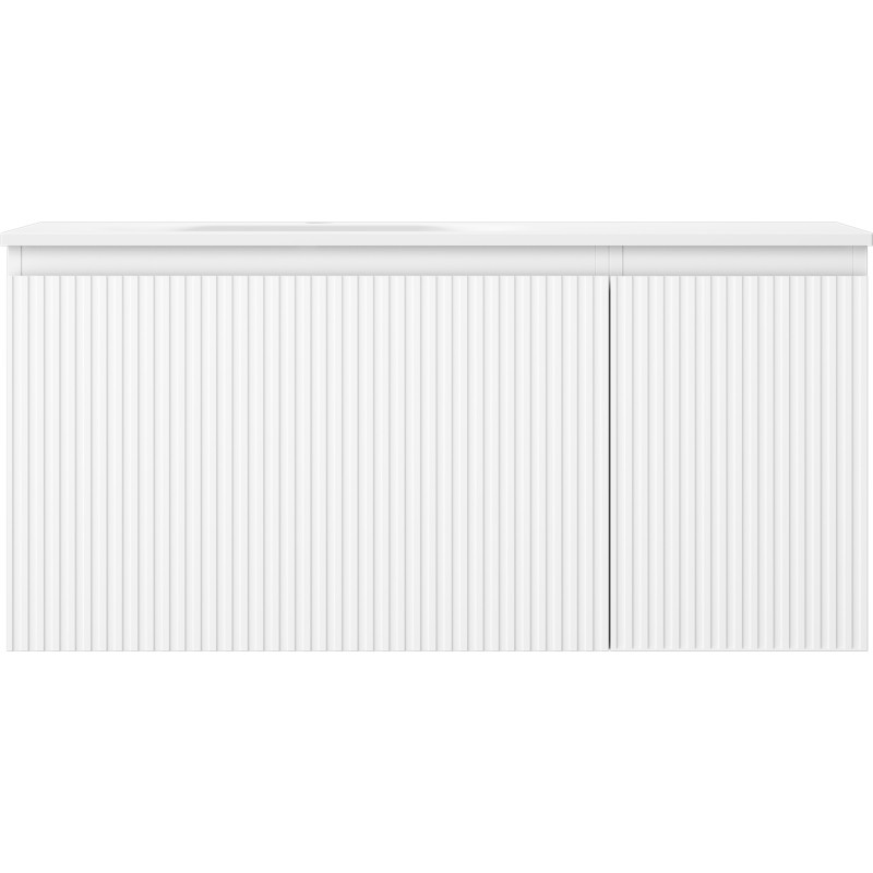 Mexen Rivel Badezimmerschrank 100 cm mit Waschbecken Vela links, 1S, 1D, gerillt, weiß matt - 91A23-10047-3-BBFF01-W23L01