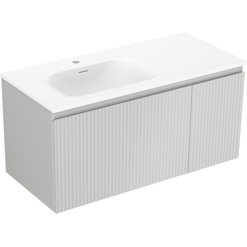 Mexen Rivel armario de baño de 100 cm con lavabo Vela izquierdo, 1 cajón, 1 puerta, acanalado, gris mate/blanco mate