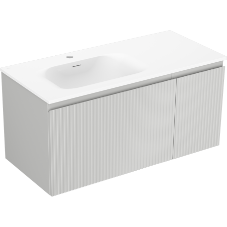 Mexen Rivel armario de baño de 100 cm con lavabo Vela izquierdo, 1 cajón, 1 puerta, acanalado, gris mate/blanco mate