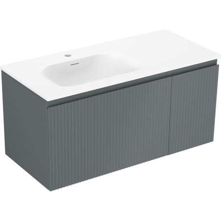 Mexen Rivel armoire de salle de bain 100 cm avec lavabo Vela gauche, 1S, 1D, rainurée, graphite mat/blanc mat