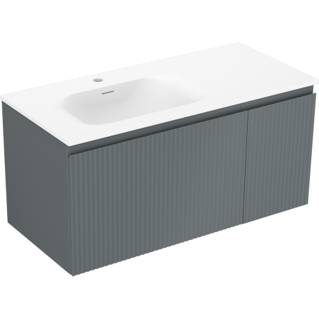 Mexen Rivel szafka łazienkowa 100 cm z umywalką Vela lewą, 1S, 1D, ryflowana, grafit mat/biała mat - 91A23-10047-3-BBFF66-W23L01