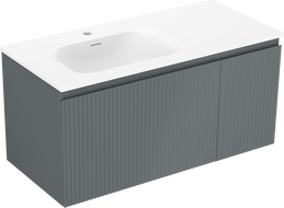 Mexen Rivel gabinete de baño de 100 cm con lavabo Vela izquierdo, 1S, 1D, estriado, grafito mate/blanco mate