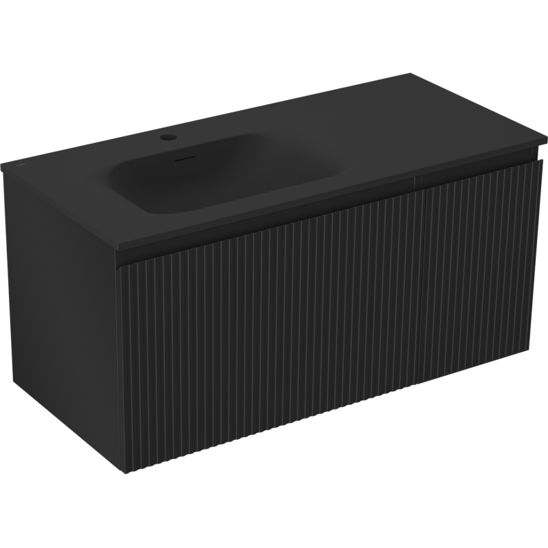 Mexen Rivel mobile da bagno 100 cm con lavabo Vela a sinistra, 1S, 1D, scanalato, nero opaco - 91A23-10047-3-BBFF71-W23L71