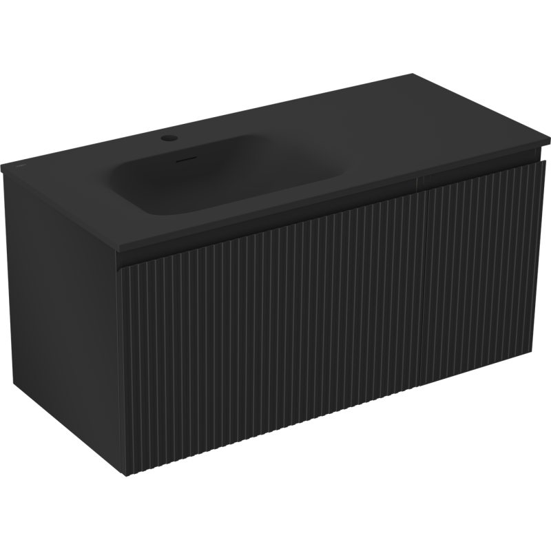 Mexen Rivel mueble de baño 100 cm con lavabo Vela izquierdo, 1S, 1D, estriado, negro mate - 91A23-10047-3-BBFF71-W23L71