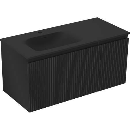 Mexen Rivel bathroom cabinet 100 cm with Vela left sink, 1S, 1D, grooved, black matte - 91A23-10047-3-BBFF71-W23L71