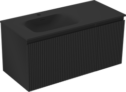 Mexen Rivel 100 cm Bathroom Cabinet with Vela Left Sink, 1 Drawer, 1 Door, Grooved, Black Matte - 91A23-10047-3-BBFF71-W23L71