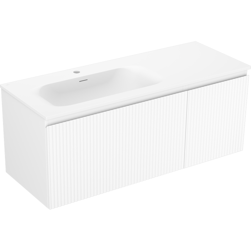Mexen Rivel mobile da bagno 120 cm con lavabo Vela sinistro, 1S, 1D, scanalato, bianco opaco - 91A23-12047-3-BBFF01-W23L01