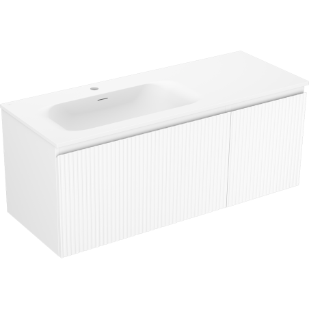 Mexen Rivel 120 cm bathroom cabinet with Vela left sink, 1S, 1D, fluted, white matte - 91A23-12047-3-BBFF01-W23L01