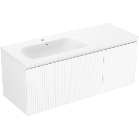 Mexen Rivel Bathroom Cabinet 120 cm with Vela Left Washbasin, 1S, 1D, Fluted, White Matte - 91A23-12047-3-BBFF01-W23L01