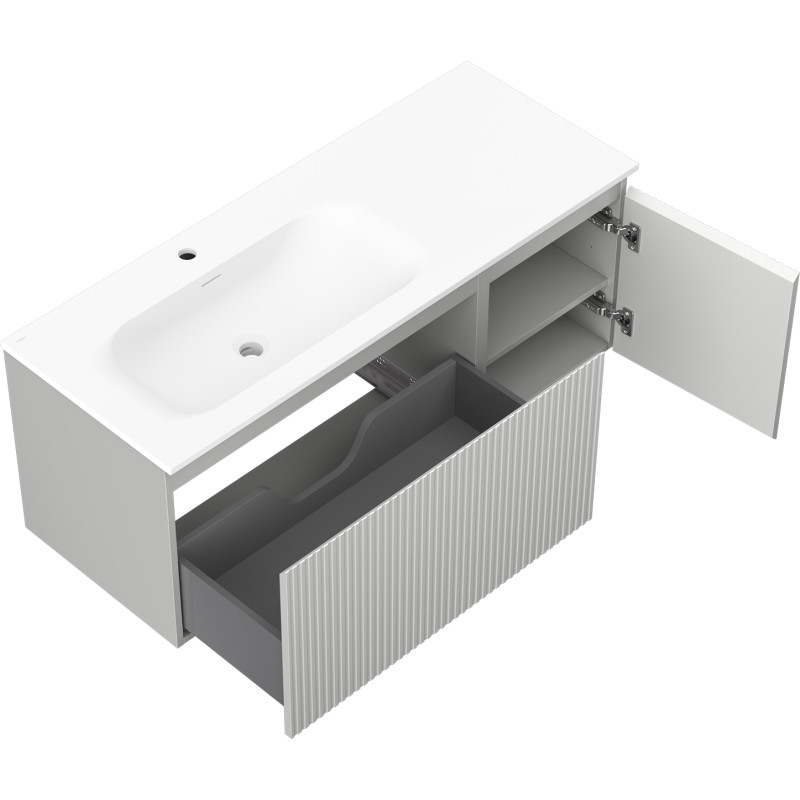 Mexen Rivel badkamerkast 120 cm met wastafel Vela links, 1S, 1D, geribbeld, grijs mat/wit mat - 91A23-12047-3-BBFF62-W23L01