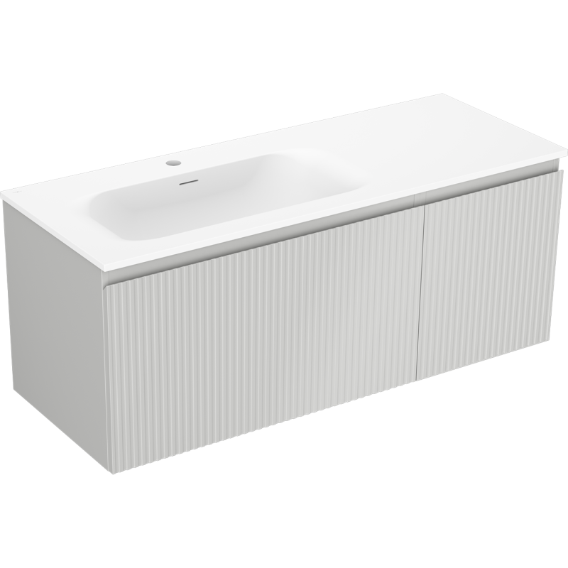 Mexen Rivel armoire de salle de bain 120 cm avec lavabo Vela gauche, 1T, 1P, cannelée, gris mat/blanc mat