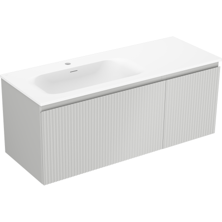 Mexen Rivel armoire de salle de bain 120 cm avec lavabo Vela gauche, 1T, 1P, cannelée, gris mat/blanc mat