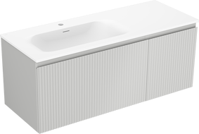 Mexen Rivel 120 cm Bathroom Cabinet with Vela Left Sink, 1 Drawer, 1 Door, Grooved, Matte Gray/Matte White