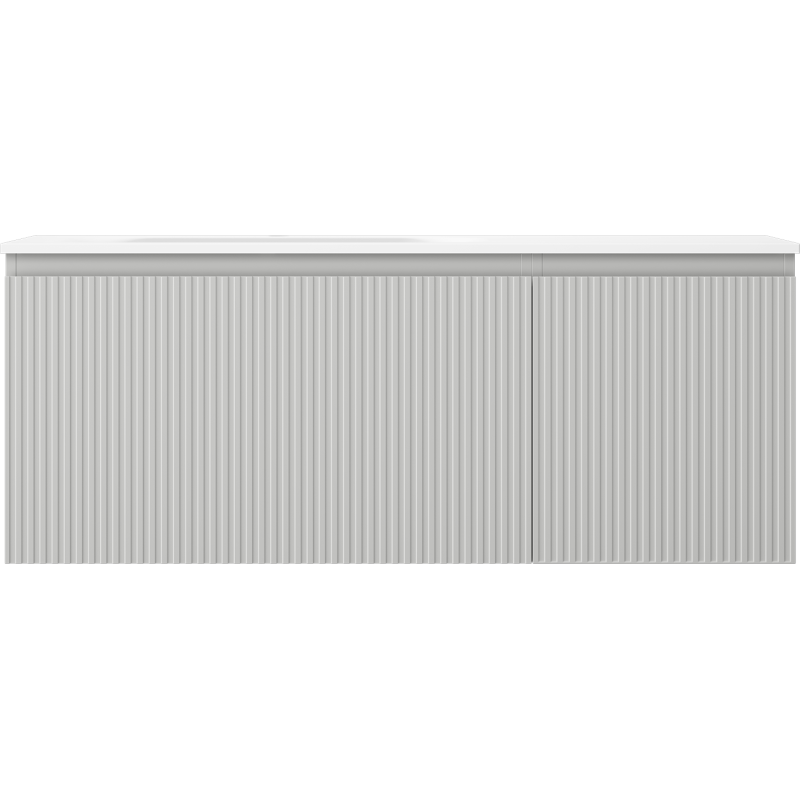 Mexen Rivel bathroom cabinet 120 cm with Vela left sink, 1S, 1D, fluted, gray matte/white matte - 91A23-12047-3-BBFF62-W23L01