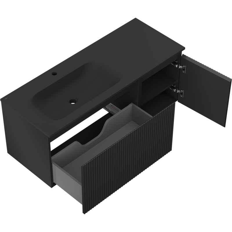 Mexen Rivel mobile bagno 120 cm con lavabo Vela sinistro, 1S, 1D, scanalato, nero opaco - 91A23-12047-3-BBFF71-W23L71