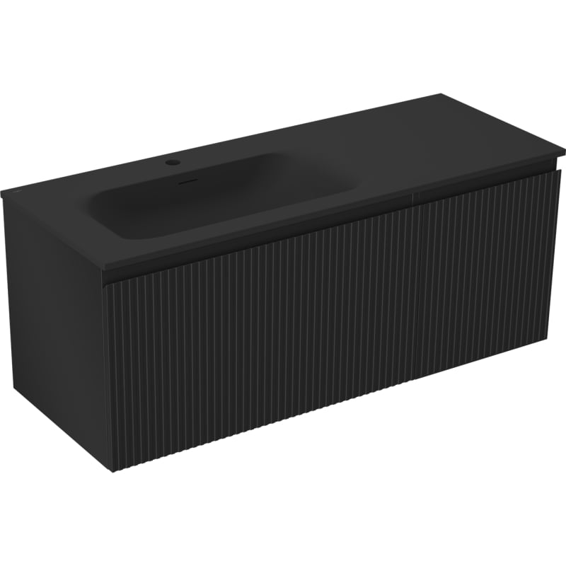 Mexen Rivel Badezimmerschrank 120 cm mit Waschbecken Vela links, 1S, 1D, gerillt, schwarz matt - 91A23-12047-3-BBFF71-W23L71