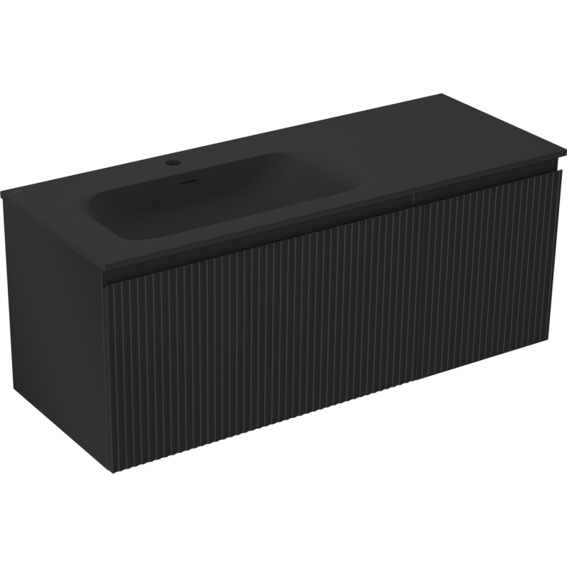 Mexen Rivel gabinete de baño 120 cm con lavabo Vela a la izquierda, 1S, 1D, ranurado, negro mate - 91A23-12047-3-BBFF71-W23L71