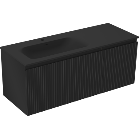 Mexen Rivel 120 cm Badezimmerschrank mit Vela-Waschbecken links, 1S, 1D, geriffelt, schwarz matt - 91A23-12047-3-BBFF71-W23L71