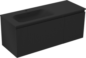 Mexen Rivel bathroom cabinet 120 cm with Vela left sink, 1S, 1D, grooved, black matte - 91A23-12047-3-BBFF71-W23L71