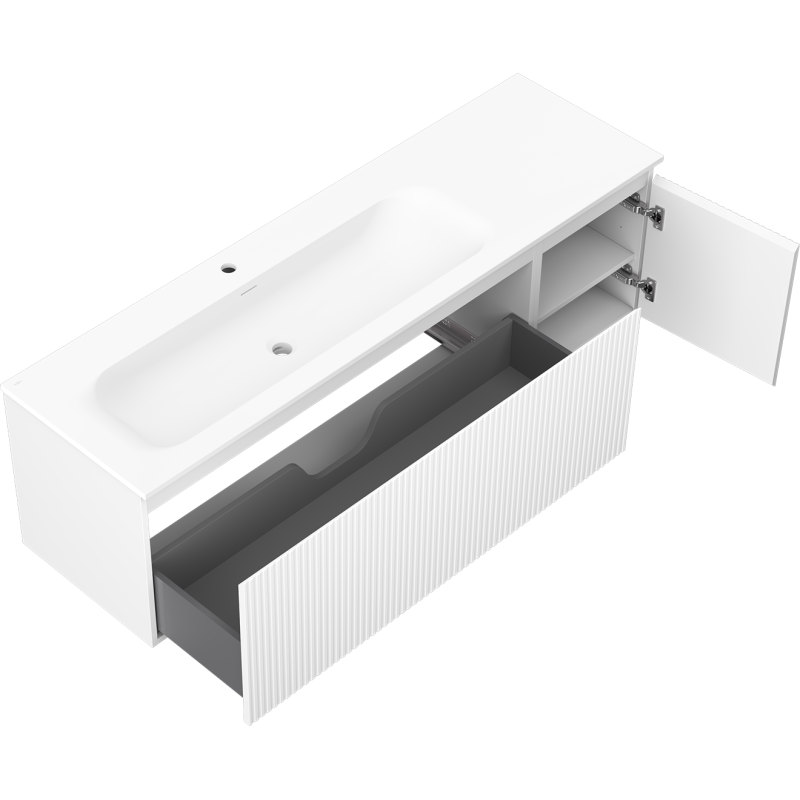 Mexen Rivel badkamerkast 160 cm met wastafel Vela links, 1S, 1D, gegroefd, wit mat - 91A23-16047-3-BBFF01-W23L01