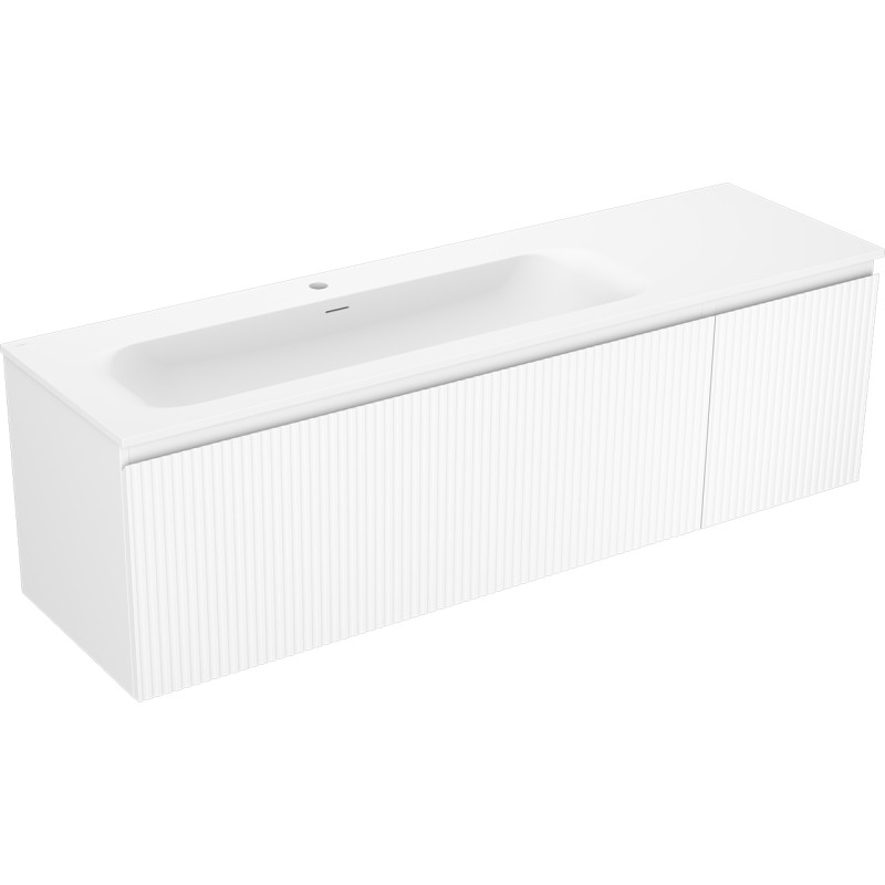 Mexen Rivel Badezimmerschrank 160 cm mit Waschbecken Vela links, 1S, 1D, geriffelt, weiß matt - 91A23-16047-3-BBFF01-W23L01