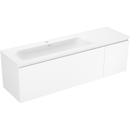 Mexen Rivel bathroom cabinet 160 cm with left Vela washbasin, 1S, 1D, fluted, white matte - 91A23-16047-3-BBFF01-W23L01