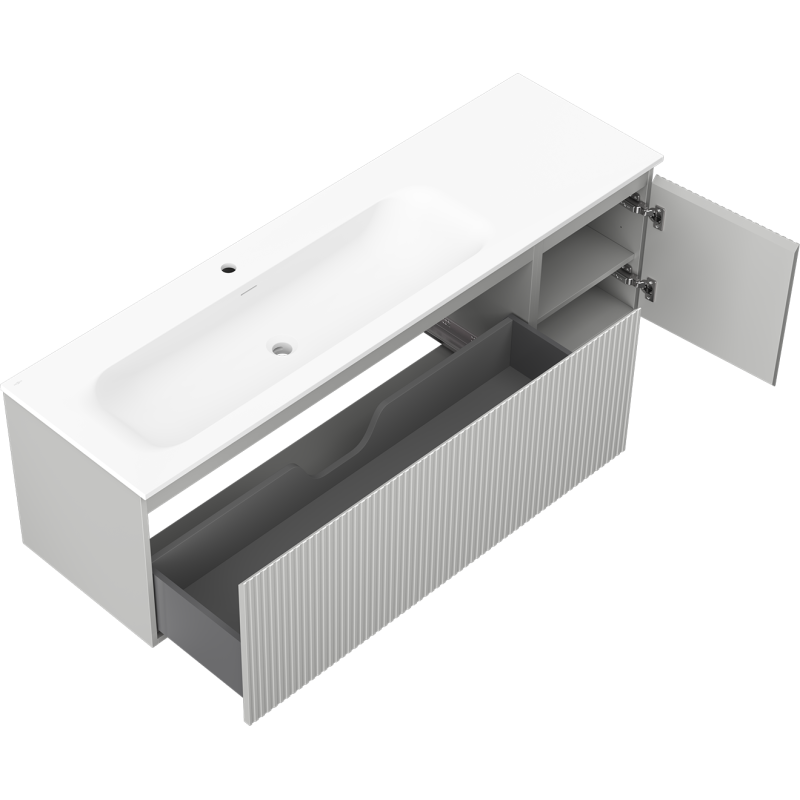 Mexen Rivel meuble de salle de bain 160 cm avec lavabo Vela gauche, 1S, 1D, rainuré, gris mat/blanc mat