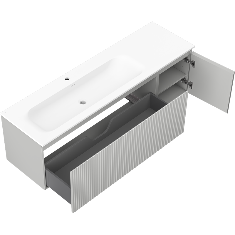 Mexen Rivel mobile da bagno 160 cm con lavabo Vela sinistro, 1S, 1D, scanalato, grigio opaco/bianco opaco