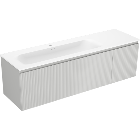 Mexen Rivel badkamerkast 160 cm met wasbak Vela links, 1 lade, 1 deur, gegroefd, grijs mat/wit mat - 91A23-16047-3-BBFF62-W23L01