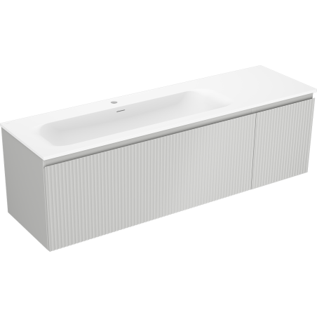Mexen Rivel bathroom cabinet 160 cm with left Vela sink, 1S, 1D, grooved, gray matte/white matte - 91A23-16047-3-BBFF62-W23L01