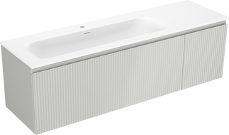 Mexen Rivel 160 cm bathroom cabinet with Vela left sink, 1S, 1D, fluted, gray matte/white matte - 91A23-16047-3-BBFF62-W23L01