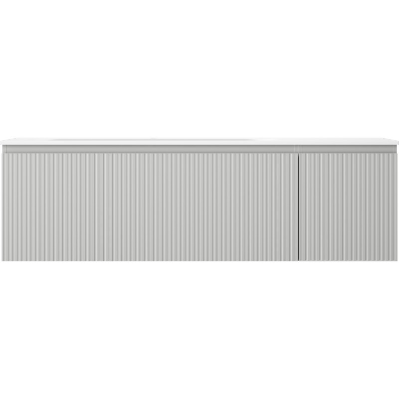 Mexen Rivel badkamerkast 160 cm met wasbak Vela links, 1 lade, 1 deur, gegroefd, grijs mat/wit mat - 91A23-16047-3-BBFF62-W23L01