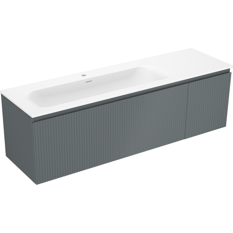 Mexen Rivel bathroom cabinet 160 cm with Vela washbasin left, 1S, 1D, fluted, graphite matte/white matte