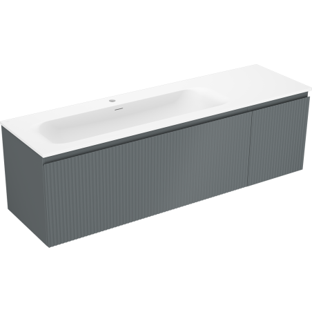 Mexen Rivel bathroom cabinet 160 cm with Vela washbasin left, 1S, 1D, fluted, graphite matte/white matte