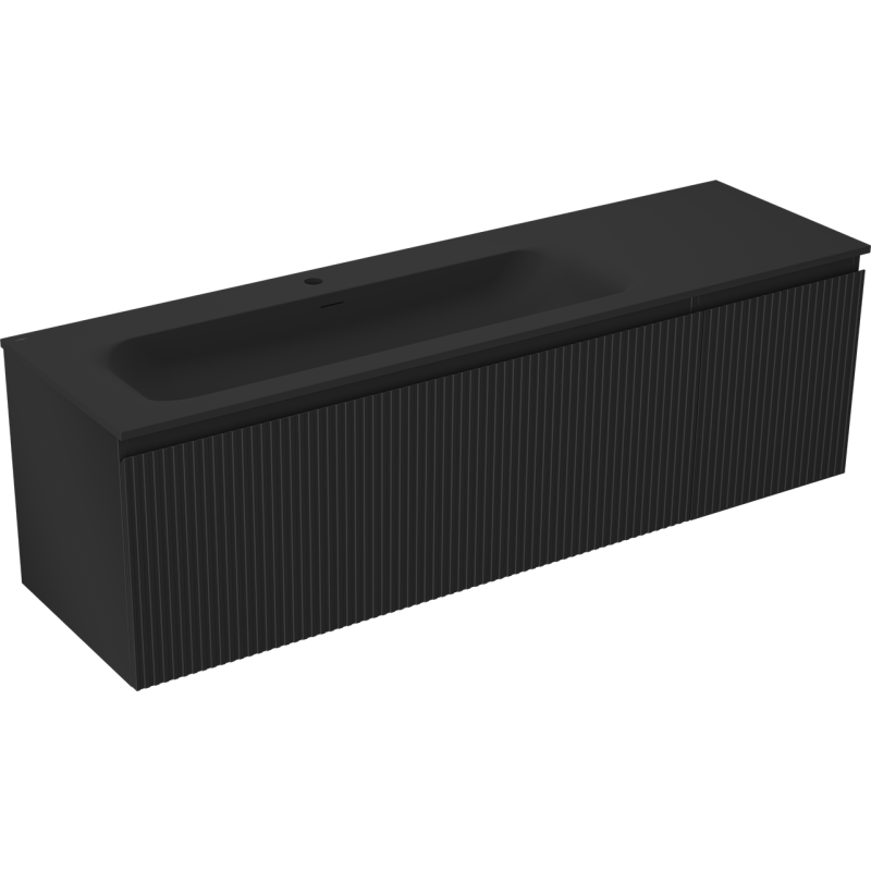 Mexen Rivel Badezimmerschrank 160 cm mit Waschtisch Vela links, 1S, 1D, gerillt, schwarz matt - 91A23-16047-3-BBFF71-W23L71