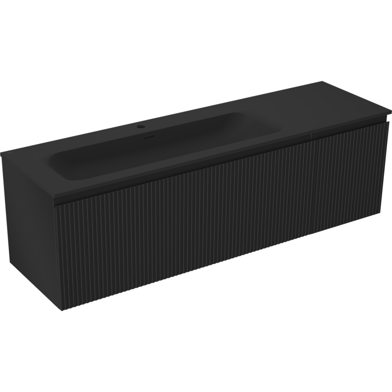 Mexen Rivel gabinete de baño de 160 cm con lavabo Vela izquierdo, 1S, 1D, acanalado, negro mate - 91A23-16047-3-BBFF71-W23L71