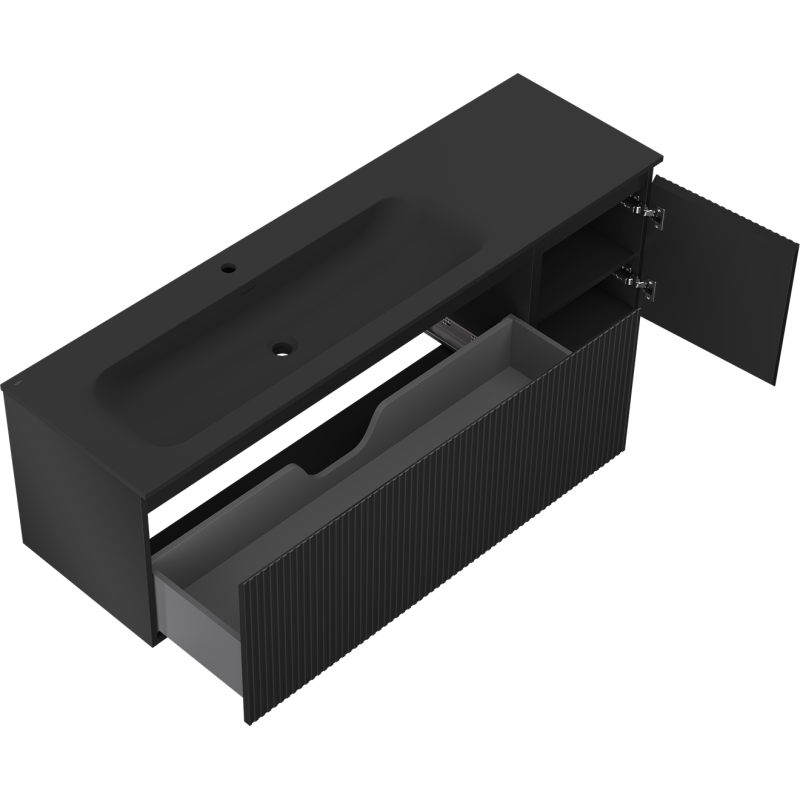 Mexen Rivel badkamerkast 160 cm met wastafel Vela links, 1S, 1D, gegolfd, zwart mat - 91A23-16047-3-BBFF71-W23L71